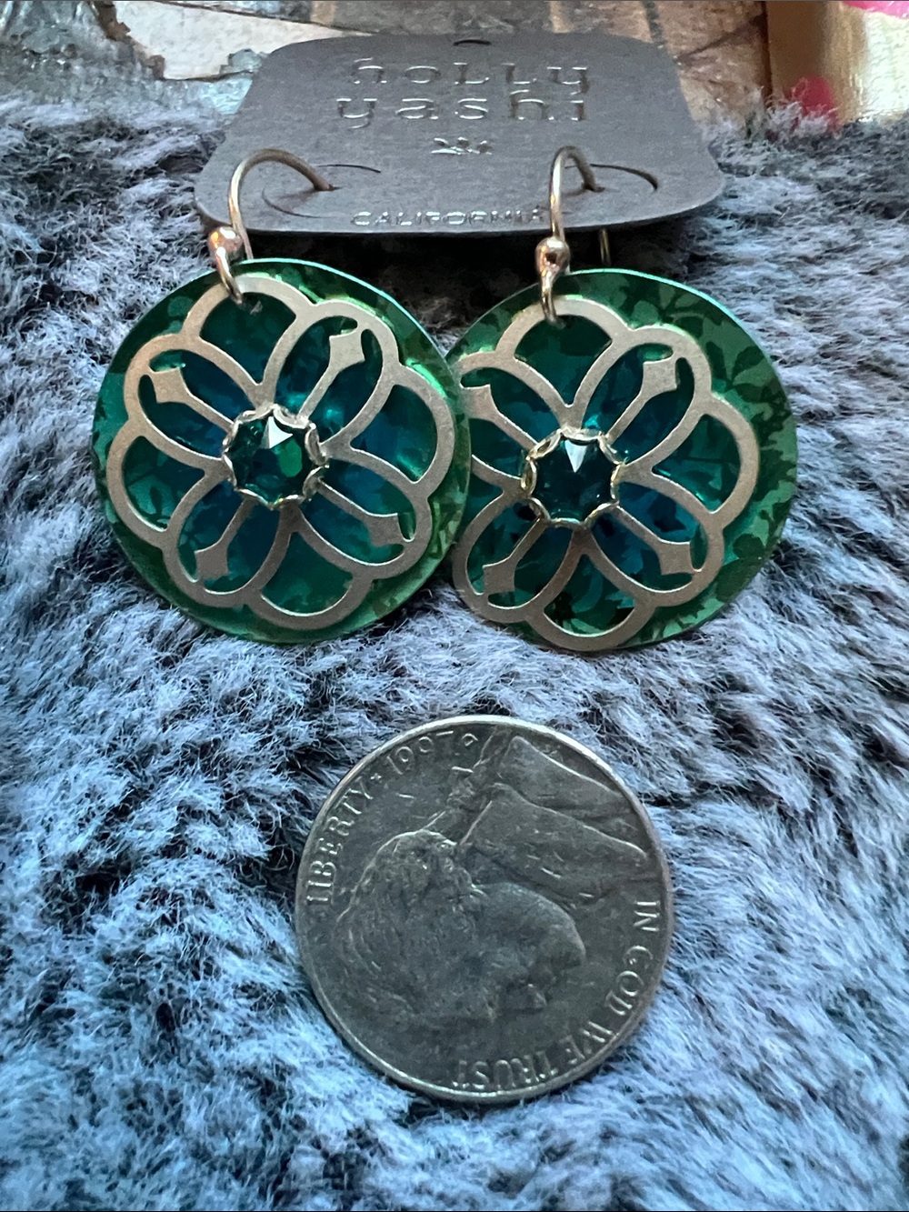 Holly Yashi Green Iridescent Floral Drop Earrings - Picture 5 of 5